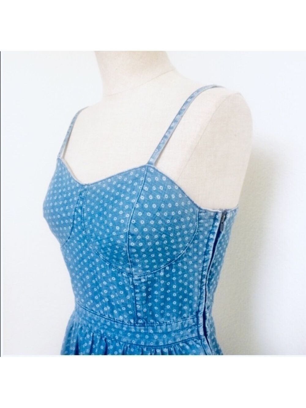 Mossimo Chambray Denim Polka Dot Mini Dress Sz Med - Picture 6 of 11